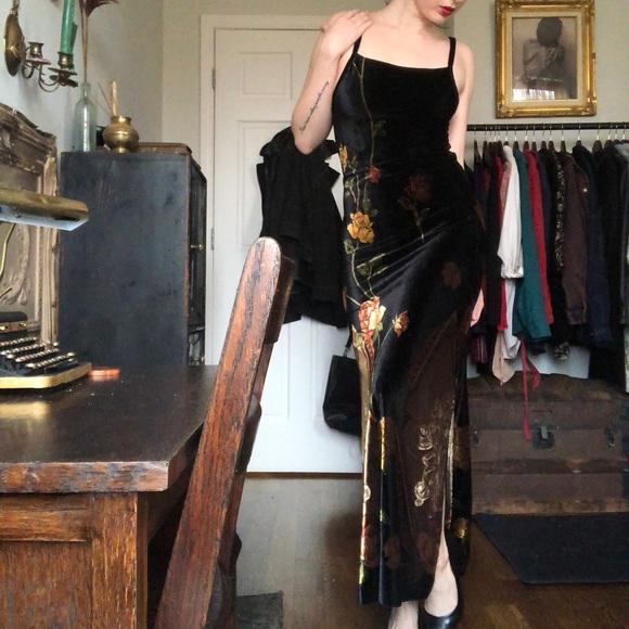 SOLD Y2K Velour Floral Maxi Dress - Picture 1 of 4